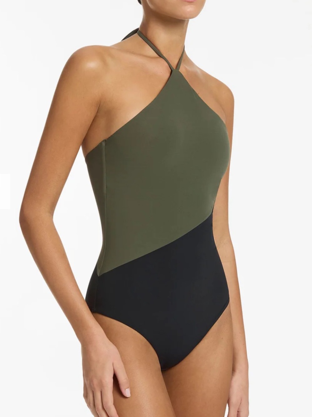 JETS Versa High Neck Swimsuit Olive Green size 16